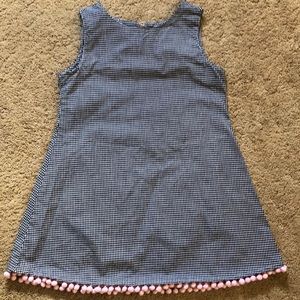 Black/white gingham dress w/mini pink pom-poms